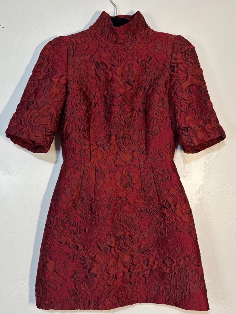 Dolce & Gabbana Burgundy Textured Floral Mini Dress NWT 40